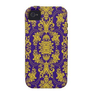 Purple And Yellow Vintage Baroque Floral Pattern iPhone 4 Cases