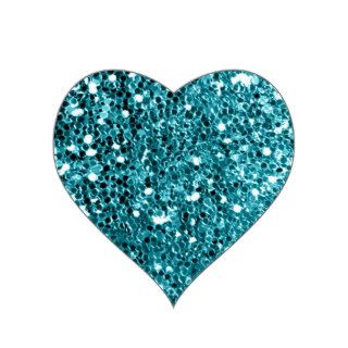 Girly Solid Aqua Glitter Look Heart Stickers