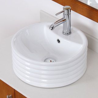 Elite White Ceramic Bathroom Round Vessel Sink Elite Bathroom Sinks