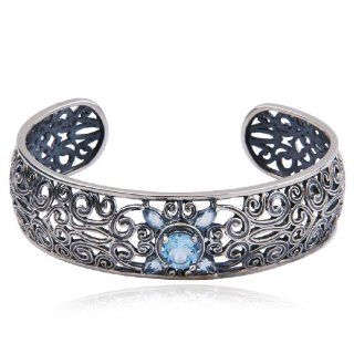 Sterling Silver Blue Topaz Cuff Bracelet Jewelry