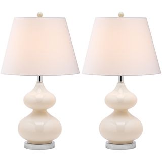 Eva Double Gourd Glass Pearl White 1 light Table Lamps (Set of 2) Safavieh Lamp Sets