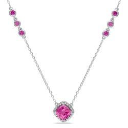 Miadora Sterling Silver Created Pink Sapphire Necklace Miadora Gemstone Necklaces
