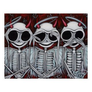 Three Wise Skeletons (monkeys) gothic art POSTER