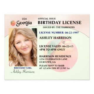 Drivers License Georgia Birthday Invitations