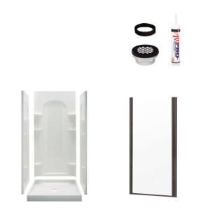 Sterling Plumbing Ensemble Curve 34 in. x 42 in. x 75 3/4 in. Shower Kit with Shower Door in White/Oil Rubbed Bronze 7221 6305DRC
