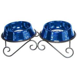 Platinum Pets 4 Cup Wrought Iron Scroll Double Feeder with Embossed Non Tip Bowl in Blue DDS32BLU