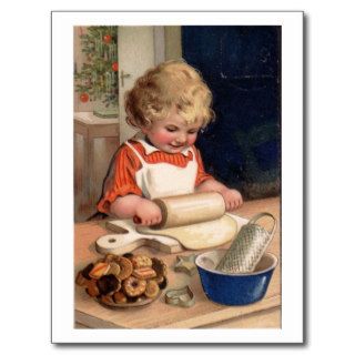 Vintage Christmas   Girl Baking Cookies Post Cards