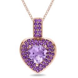 Miadora Pink Silver Amethyst and Rose de France Heart Necklace Miadora Gemstone Necklaces