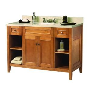 Foremost Exhibit 49 in. W x 22 in. D Vanity in Rich Cinnamon with Marble Vanity Top in Crema Marfil TRIACM4922