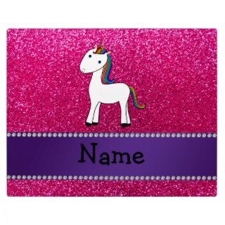 Personalized name unicorn pink glitter display plaque