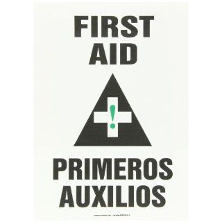 Accuform Signs SBMFSR507VS Adhesive Vinyl Spanish Bilingual Sign, Legend "FIRST AID/PRIMEROS AUXILIOS" with Graphic, 14" Length x 10" Width x 0.004" Thickness, Black/Green on White Industrial Warning Signs Industrial & Scient