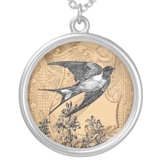 Vintage Swallow Collage Necklace