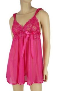 Alivila.Y Fashion Sexy Lace & Sheer Net Lingerie Sleepwear Sleep Dress Set With G String 507 Hot Pink One Size Fits Size 2 to 12