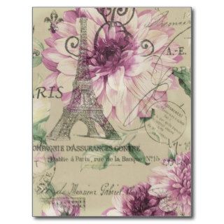 Elegant girly retro floral vintage Paris Post Cards