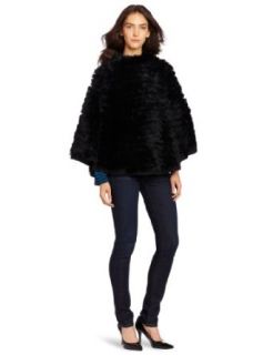 525 America Women's Lacey Fur Knit Poncho, Black, Medium/Large