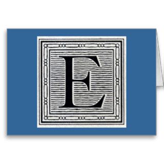 Block Letter "E" Woodcut Woodblock Inital Greeting Cards