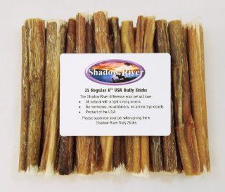 25 Pack 6 Inch Regular Shadow River Bully Sticks   Product of the USA  Pet Rawhide Treat Sticks 