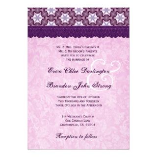 PINK and PURPLE Modern Damask and Lace Wedding Personalized Announcements