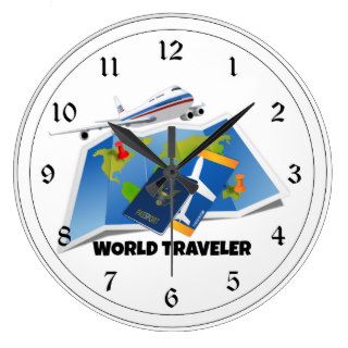 World Traveler   Map, Passport, and Plane Tickets Wall Clock