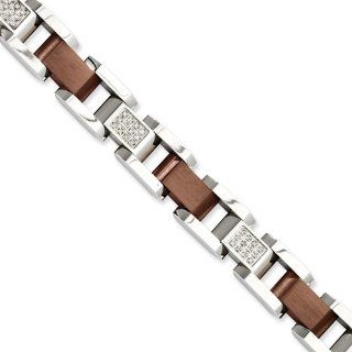 Stainless Steel Chocolate Plated W/Diamonds 8.5in Bracelet Jewelry