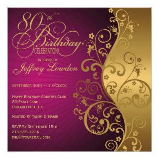 Purple and Gold 80th Birthday Party Invitation
