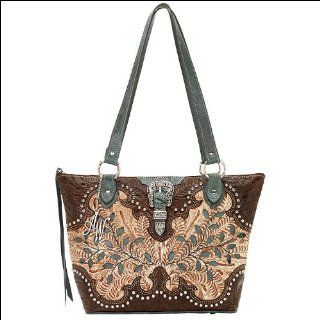 American West Ponderosa Multi Compartment Shoulder Bag, Cream/Brown/Turq, One Size Shoulder Handbags Shoes