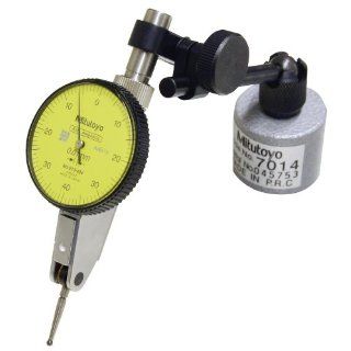 Mitutoyo 513 908 Dial Test Indicator and Mini Magnetic Stand, 8mm Stem Dia., Yellow Dial, 0 40 0 Reading, 40mm Dial Dia., 0 0.8mm Range, 0.01mm Graduation, +/ 0.008mm Accuracy