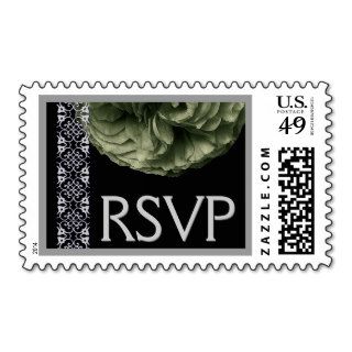 OLIVE GREEN Wedding RSVP Rose and Lace Postage