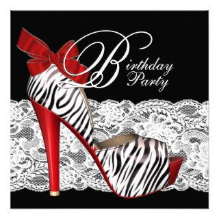 Black Red Zebra Birthday Party Invitations