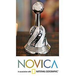 Handcrafted Nickel plated Brass 'Floral Medley' Bell (India) Novica Accent Pieces