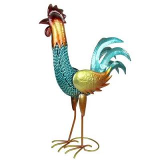 Exhart Small Metal Rooster Statue with Spring Wings 53264