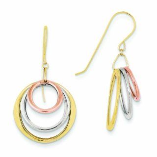 Genuine 14K Tri Color Circle Dangle Shepherd Hook Earrings 2.2 Grams Of Gold Jewelry