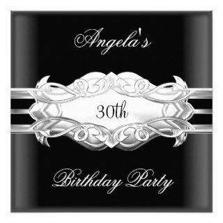 21st Birthday Party Black White Silver Plaque Personalized Invites