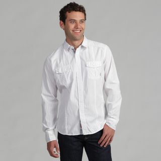 191 Unlimited Mens White Gray Pinstripe Woven Shirt 191 Unlimited Casual Shirts