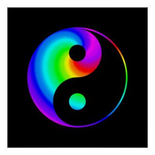 Rainbow Spiral Yin Yang Symbol Poster