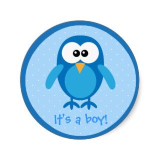 Cute Blue Cartoon Owl Its A Boy New Baby Stickers