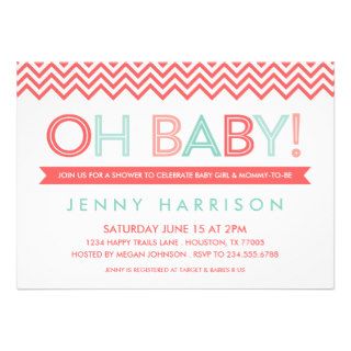 Coral and Mint Modern Chevron Baby Shower Cards