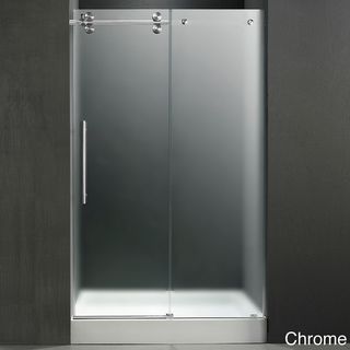 VIGO Left Sided Frameless Shower Door/ White Base Center Drain Vigo Shower Doors