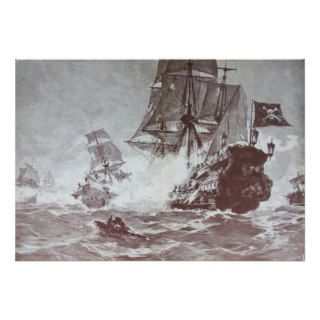 PIRATE SHIP BATTLE IN BLACK AND WHITE POSTERS