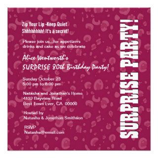 SURPRISE 80th Birthday Lipstick Red and White Personalized Invitation