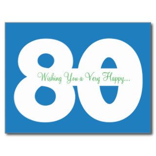 Happy 80th Birthday Milestone Postcards   in Blue