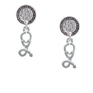 Silver Stethoscope Clear Crystal Silver Disc Lulu Post Earrings [Jewelry] Jewelry