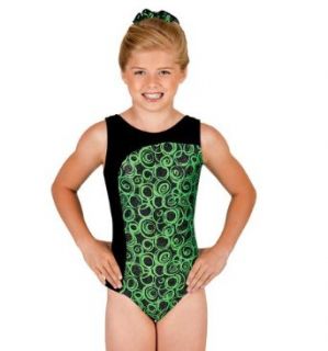 Child Gymnastic Boat Neck Leotard,G536CGRNL,Black Velvet/Green Swirl,Large Clothing