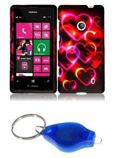 Red and Pink Neon Hearts Design Shield Case + Atom LED Keychain Light for Nokia Lumia 521 / 520 Cell Phones & Accessories