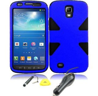 For Samsung Galaxy S4 Active i537   Wydan Dynamic Hybrid Impact Tuff Hard Soft Case Cover Blue on Black w/ Wydan Stylus Pen, Prying Tool and Car Charger Cell Phones & Accessories