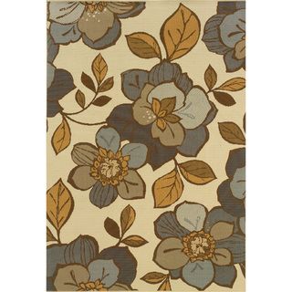 Floral Outdoor/Indoor Ivory/Grey Area Rug Style Haven 7x9   10x14 Rugs