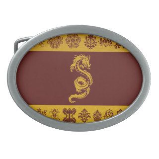 Chinese Tribal Mythology Dragon Ornaments Red Gold Oval Belt Buckle
