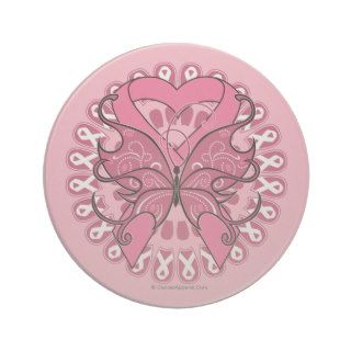 Butterfly Heart Ribbon   Breast Cancer Drink Coaster