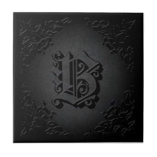 Royal Black Stone Letter B Monogrammed Tile