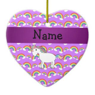 Personalized name rainbow unicorn purple rainbows ornament